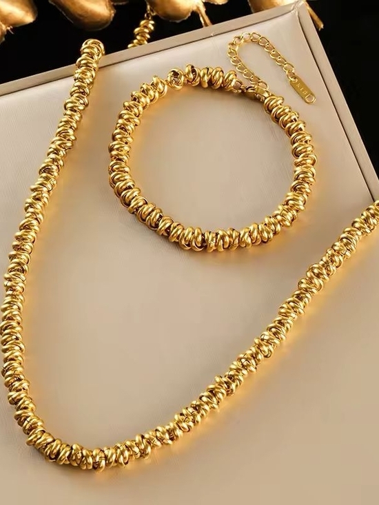 Anthropologie Jewelry - Anthropologie Gold-Tone Spiral Bead Necklace and Bracelet Set